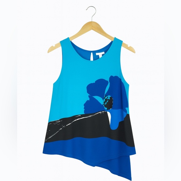 New York & Company Women’s Medium Abstract Floral Layered Tank Top Black Blue - Picture 1 of 2
